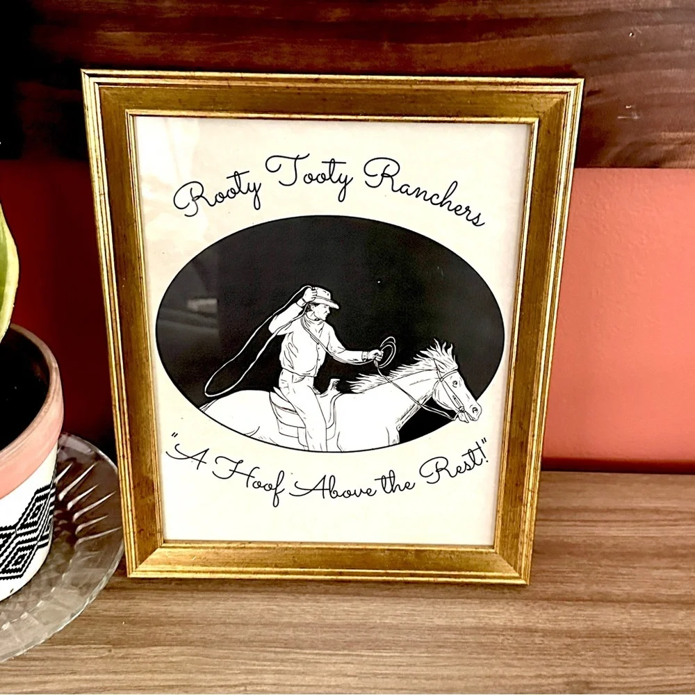 Vtg Western Rooty Tooty Ranchers Old West Cowboy Canvas Art Print Gold Framed
